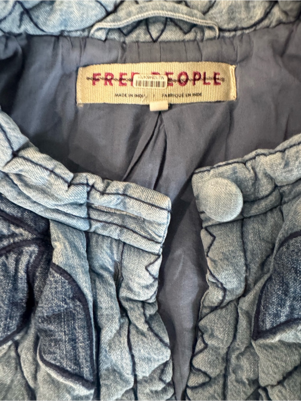 Free People Quinn Quilted Jacket indigo wash Floral Quilt Stitch Fall Coat - Picture 8 of 11